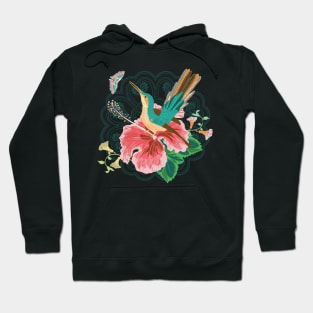 Hummingbird Hibiscus Butterfly with Lace Background Hoodie